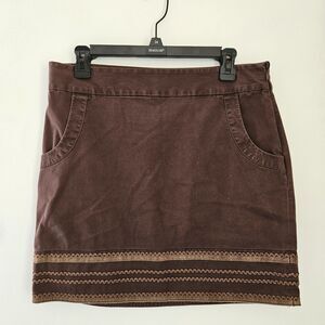Ann Taylor Loft Mini Skirt Womens 6 Brown Side Zip Rick Rack Trim Pockets